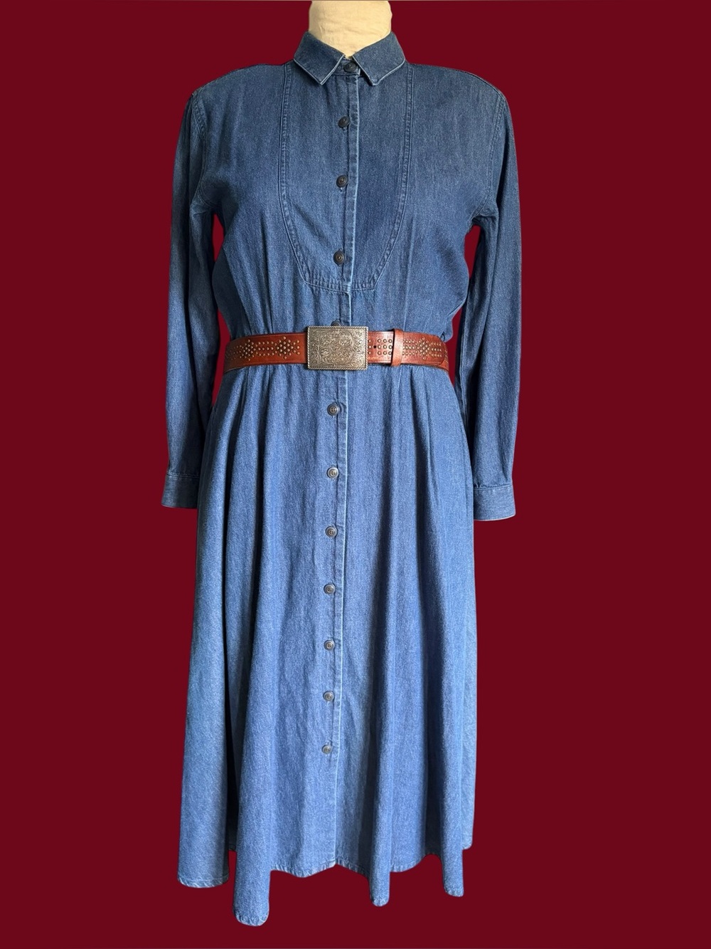 Vintage 80s Talbots Blue Denim Shirt Dress w/Pockets Rodeo Prep Teacher Size 6